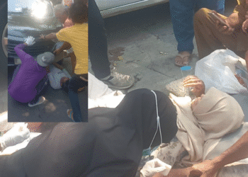 ban bocor mobil avanza tabrak becak