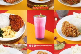 Ayam Geprek Pangeran Cirebon menyajikan ayam geprek pedas dengan ayam crispy renyah, free refill nasi, es teh, dan lalapan.