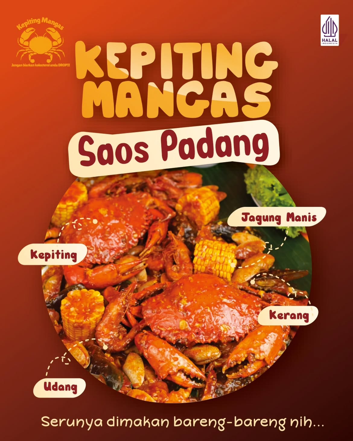 Kepiting Mangas Cirebon menyajikan kepiting fresh dengan daging berisi, bumbu gurih, dan sajian seafood halal di Kota Cirebon.